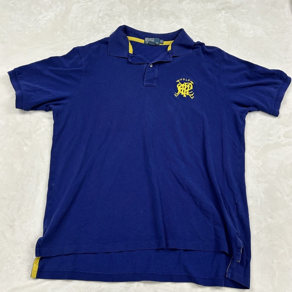 Polo Ralph Lauren Polo Shirt Mens XLT Blue Yellow Crest Logo Short Sleeve Cotton